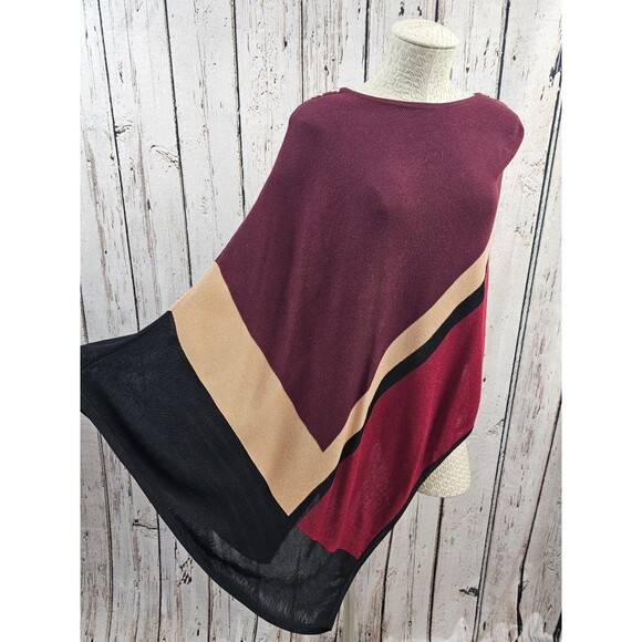 WHBM M Burgundy Colorblock Poncho Sweater Cape Wrap Fall winter‎ Layering EUC - Picture 3 of 11